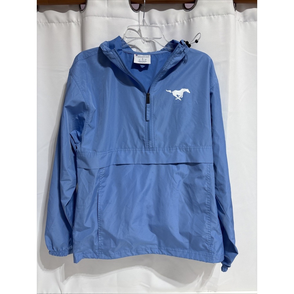 Champion Windbreaker Size S W/Horse Decal Kangaroo‎ Pouch Hood Blue